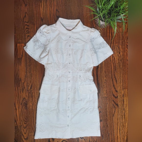 Rachell Parcell Women's White Short Sleeve Button Front Dress Size 10 - Picture 3 of 11